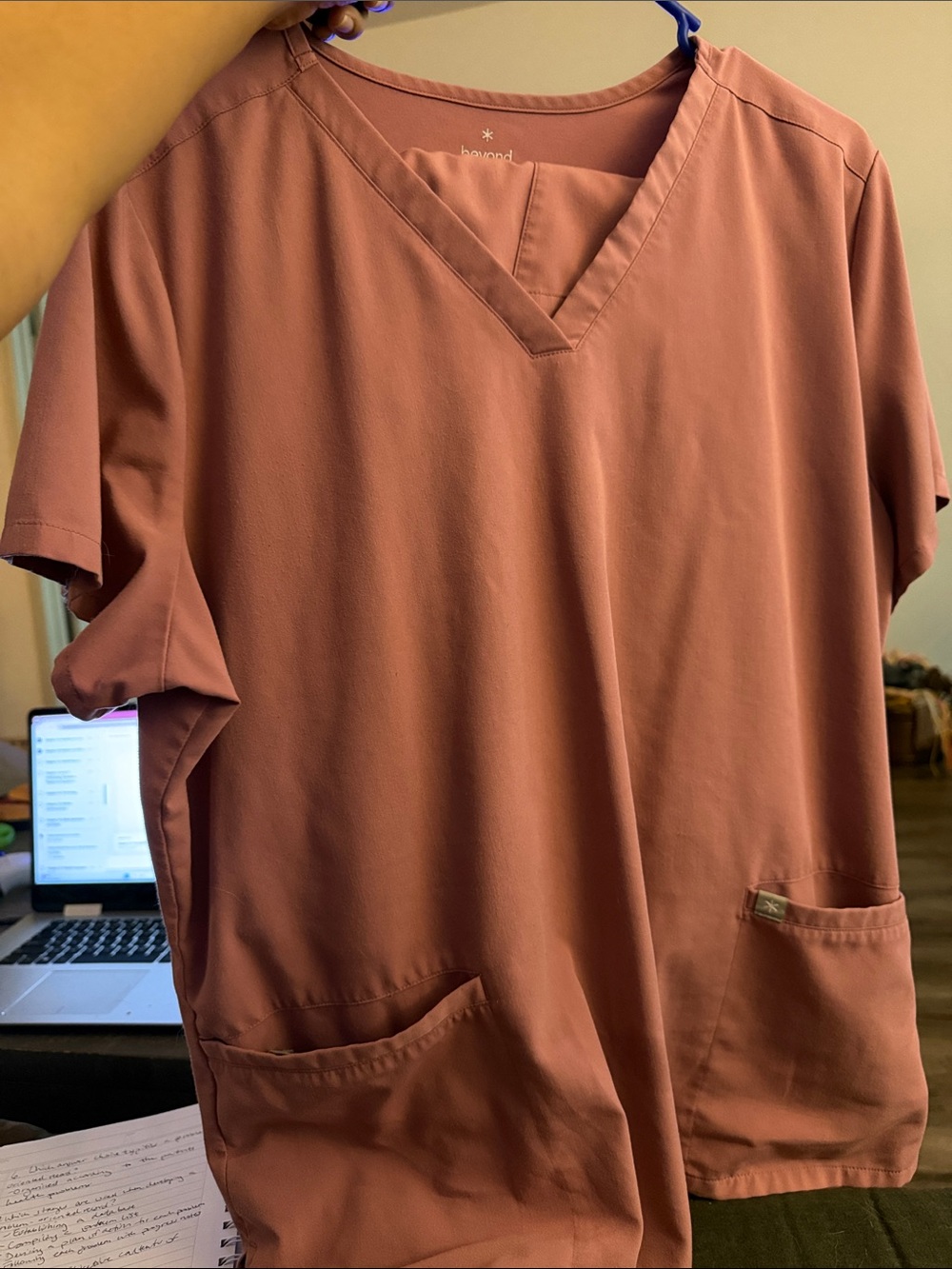Beyond Scrubs Women's V-Neck Short Sleeve Top — Dusty Rose